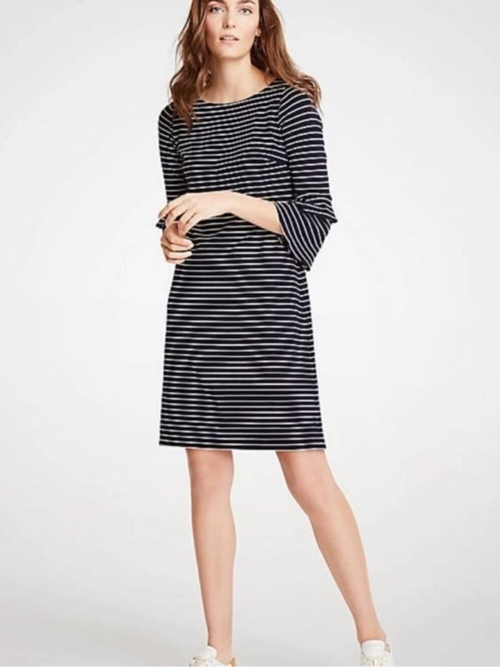 NWT Ann Taylor Women’s Sz 12 Navy & White Striped Bell Sleeve Dress